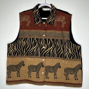Safari Tapestry Vest‎ Size 18/20 Cotton Blend Zebra Button up